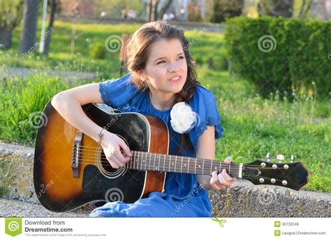 Girl Playing Guitar In Nature Stock Photo Image Of