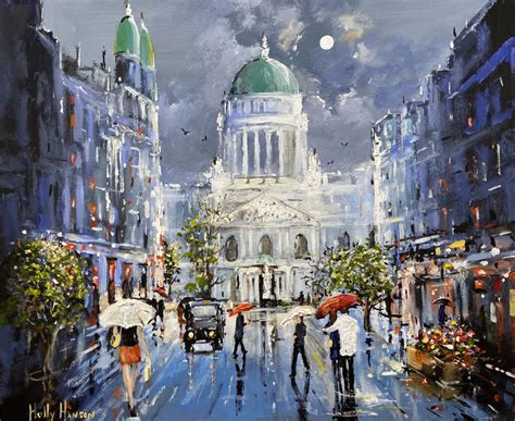 A Wet Moonlit Evening Donegall Place Belfast By Holly Hanson Irish Art Plus