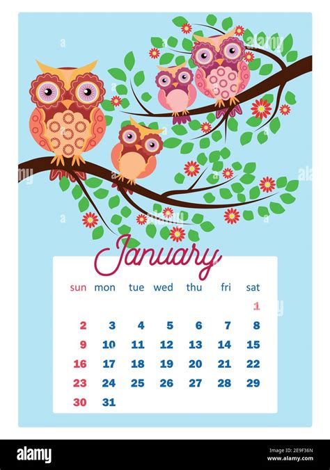 Calendario 2022 Lindo Calendario Con Divertidos Búhos De Dibujos