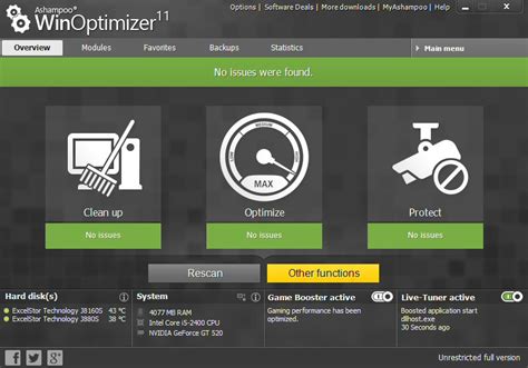 Ashampoo Winoptimizer 11 Adds Game Booster User Rights Manager