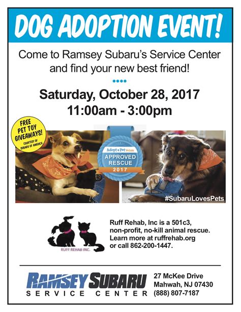 Find your new best friend today! Ramsey Subaru Hosts Ruff Rehab Dog Adoption Event Oct. 28 ...