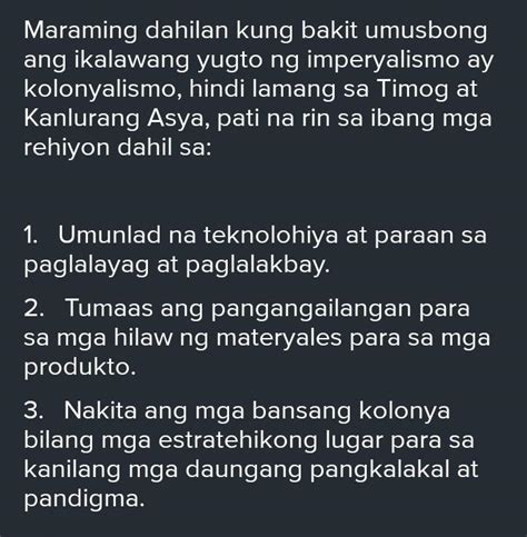 Sanhi At Bunga Ng Unang Yugto Ng Kolonyalismo