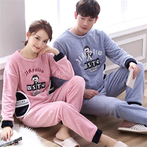 2018 Winter New Thickened Cute Sleeping Coral Fleece Pajamas Home Furnishing Suit Lovers Coral