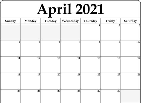 April 2021 calendar in pdf format. Blank April 2021 Calendar Template - Monthly Planner