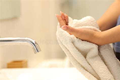Drying Hands With A Towel Stock Image Image Of Motel