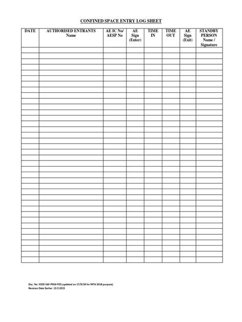 Confined Space Entry Log Sheet 2019docx