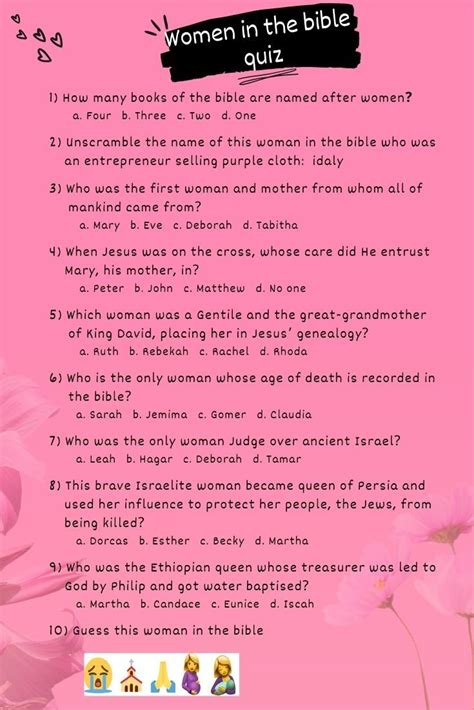 How well do you know the bible? Women in the bible quiz | Bible quiz, Bible questions and ...