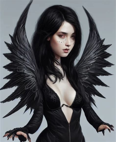 Beautiful Black Haired Angel Girl Black Jacket Black Stable Diffusion Openart