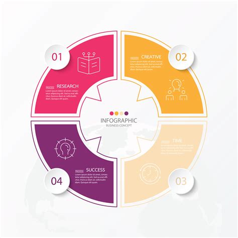 Plantilla de infografía de círculo básico con 4 pasos, proceso u opciones, diagrama de proceso ...