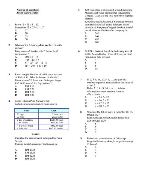 Contoh Kertas Soalan Matematik Tahun 1  legacygameimperia