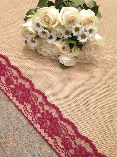 30 Ft Burlap And Lace Aisle Runner Burgundy Redwine Lace Etsy Lace