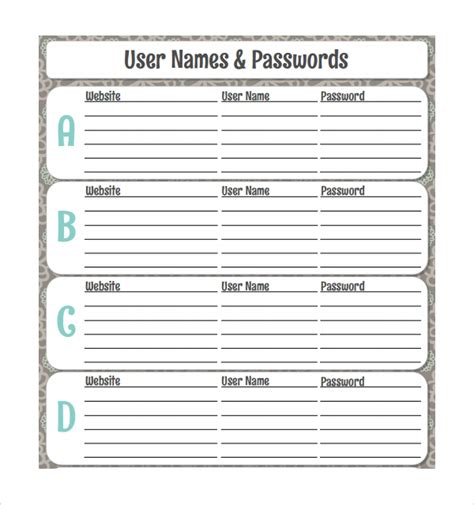 Free printable password organizer (a.k.a. 4+ Password Log Templates | Sample Templates