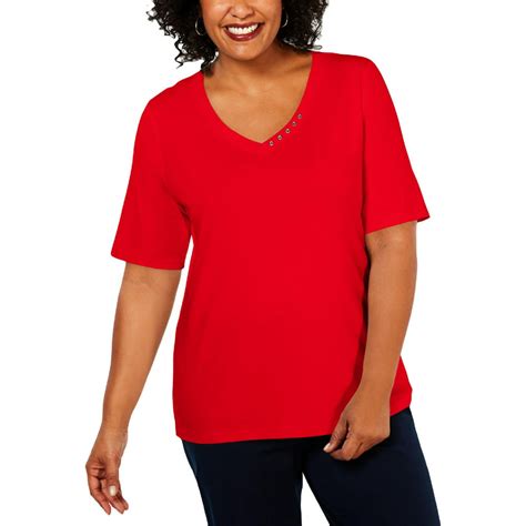 Karen Scott Karen Scott Womens Plus Elbow Sleeve V Neck T Shirt