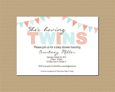 Twin Baby Shower Invitation Printable By Geminicelebrations