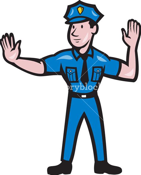 Traffic Policeman Stop Hand Signal Cartoon Royalty Free Stock Image