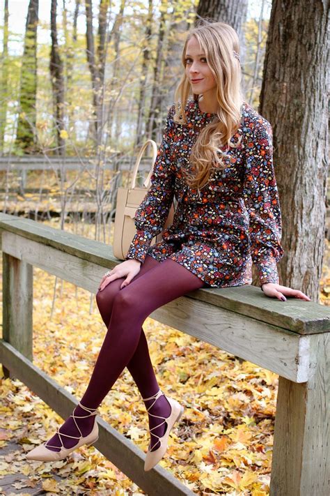 Burgundy Match For A Lovely Dress Colored Tights Outfit Purple Tights