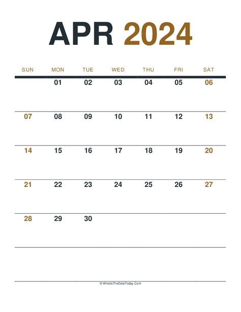 April 2024 Printable Calendar Portrait Layout Whatisthedatetodaycom