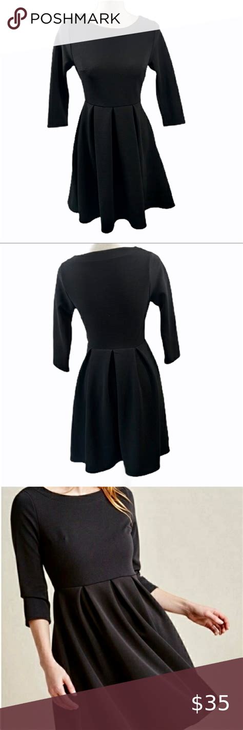 Fervour Modcloth Black Pleated 34 Sleeve Dress Xs Mod Cloth Dresses