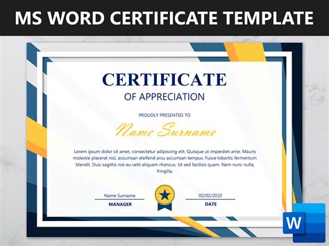 Microsoft Word Certificate Template Editable Certificate Of Etsy