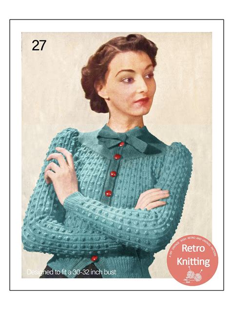 1930s Pussy Bow Jumpercardigan Pdf Knitting Pattern Bust Etsy