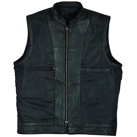 Men Sons Of Anarchy Premium Cowhide Motorcycle Leather Waistcoat Vest Black