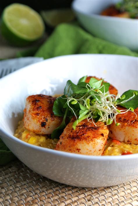 Blackened Sea Scallops With Sweet Jalapeno Corn Grits Scallop Recipes