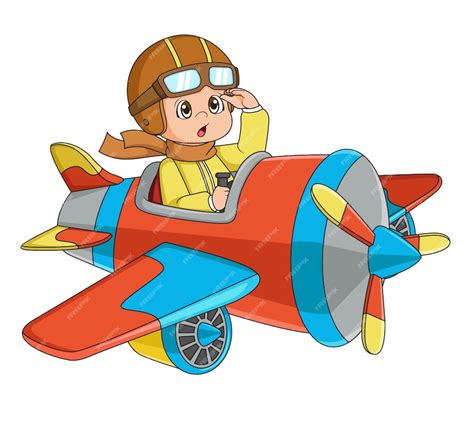 Premium Vector Cartoon Little Boy Operating A Plane