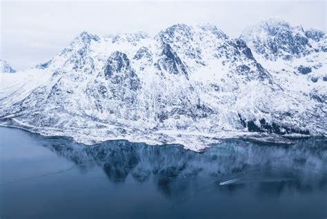 Aerial Winter View Of Lofoten Islands Nordland Norway With Fjord