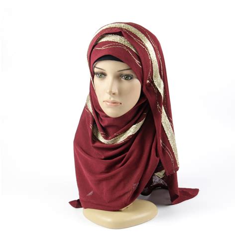 2018 Hijab Trend Scarf Stretch Jersey Muslim Hijab Scarf With Golden