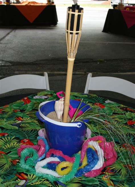 Beach Bucket Centerpiece With Mini Tiki Torch Used At A Margaritaville