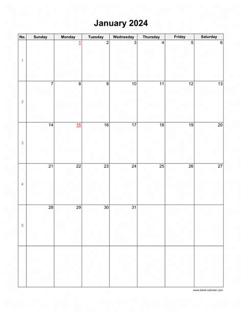 Download January 2024 Blank Calendar Vertical