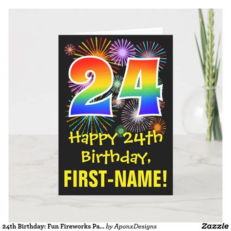 24th Birthday Fun Fireworks Pattern Rainbow 24 Card