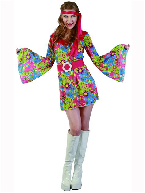 adult floral hippie fancy dress costume 60s 70s hippy flower power groovy ladies ebay