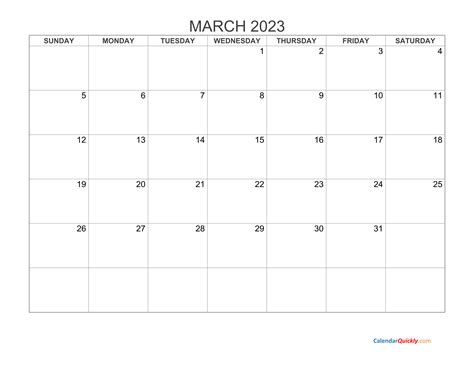 March 2023 Blank Calendar Calendar Quickly