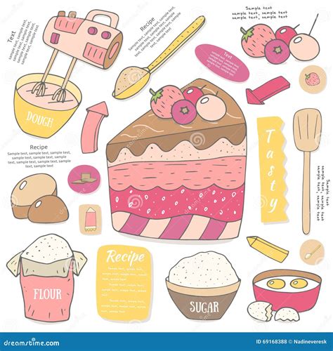 Cute Hand Drawn Doodle Page With Piece Of Cake Stock Vector