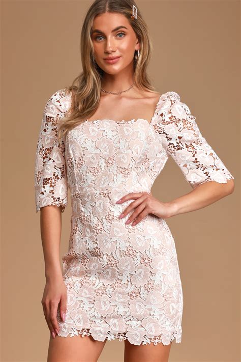 Blush Lace Dress Crochet Lace Mini Dress Bodycon Dress Lulus