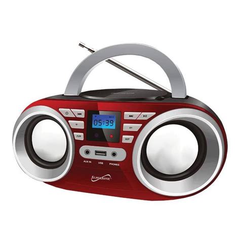 Supersonic Portable Audio System With Mp3cd Player In Red Sc 506 Red
