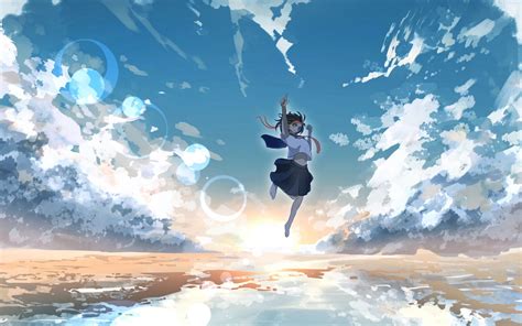 Download Wallpaper 1680x1050 Girl Jump Water Reflection Clouds