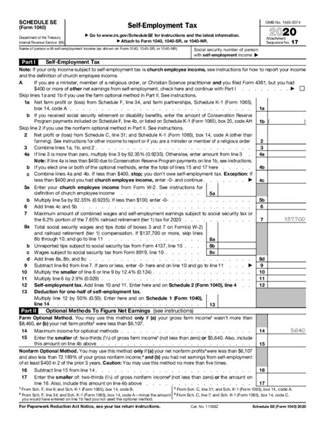 2020 Form Irs 1040 Schedule Se Fill Online Printable Fillable