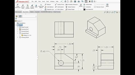 Detailed Dimension Drawing Using Solidworks Youtube