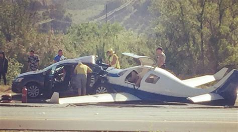 Small Plane Crash Lands Into Rear Of Parked Car On California Highway