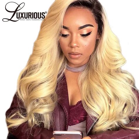 Luxurious Ombre 1b613 Lace Front Human Hair Wigs Chinese Remy Hair Body Wave Blonde Wig With
