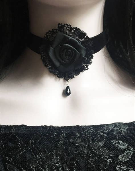 Black Rose Choker Gothic Victorian Burlesque Black Velvet Choker