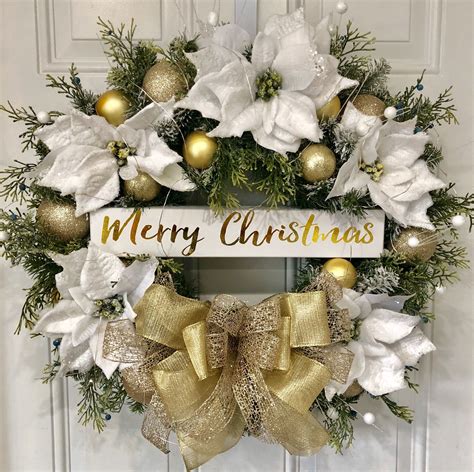 Christmas Wreath White Wreath Gold Wreath Holiday Wreath Front Door