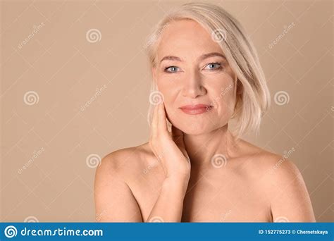 Portrait Of Charming Mature Woman With Healthy Beautiful Face Skin And