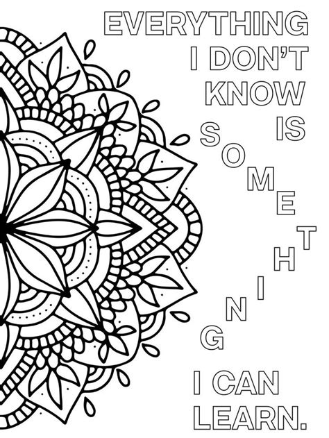 Growth Mindset Coloring Pages Printable Mandala Positive Etsy