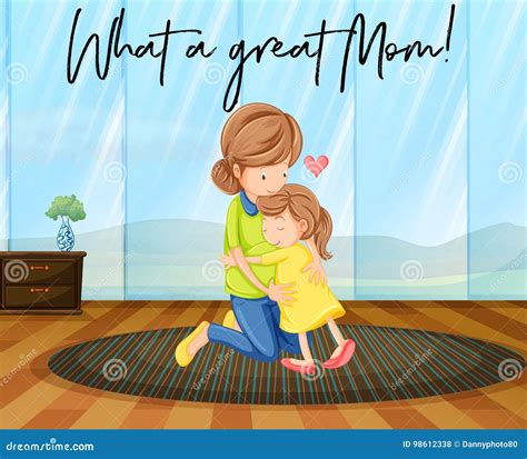 Madre E Hija Que Abrazan Con Frase A Una Qué Gran Mamá Ilustración Del
