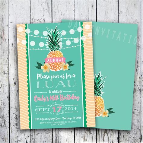 Luau Invitation Birthday Party DIGITAL or PRINTED
