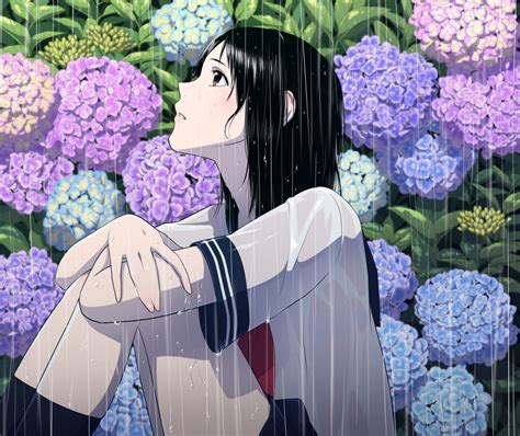 Download 2560x1600 Anime Girl Raining Sitting School