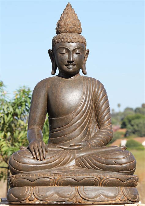 Sold Stone Peaceful Buddha Statue With Lotus Finial 39 102ls394